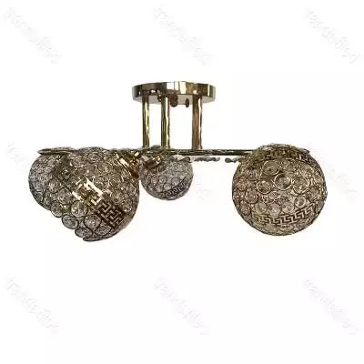 Lustra cristal eleganta L602 , 5*E27, schelet Auriu, abajur semitransparent cristal - lustra led