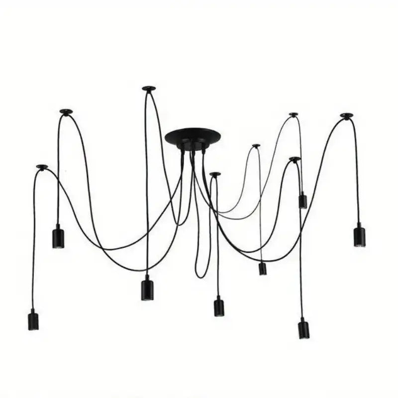 Lustră Spider Vintage Industrial, 3-12 Brațe, Soclu E27, Negru Mat – Fără Bec - lustra led