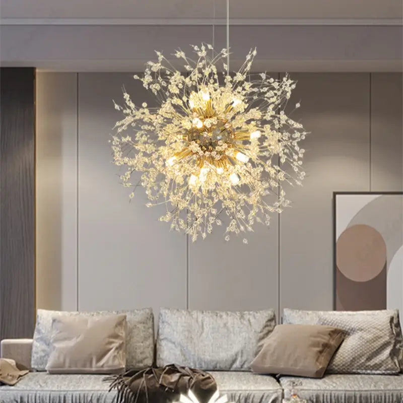 Lustră Glob Cristale Ø35cm Auriu cu 6 Becuri E14 Incluse – Design Modern pentru Living, Dormitor, Hol