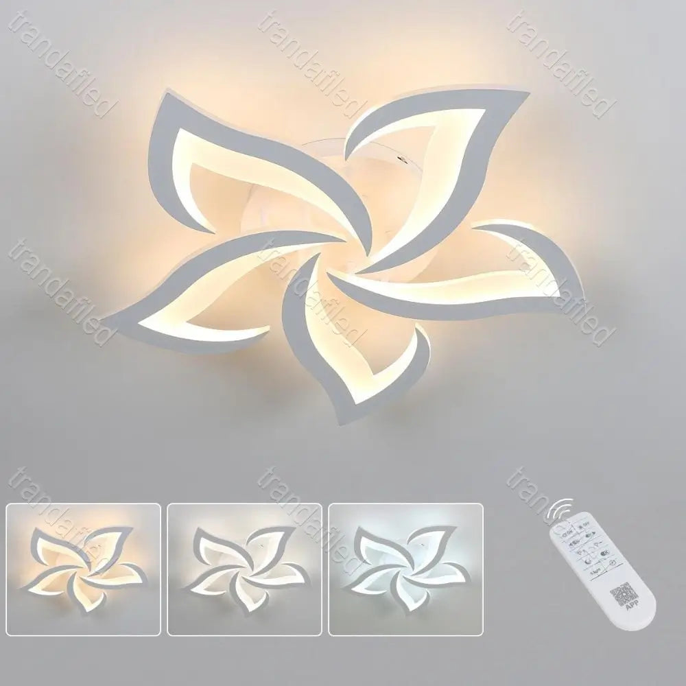 Lustră LED Modernă 80W cu 5 Brațe, Design Floral, Reglabilă cu Telecomandă
