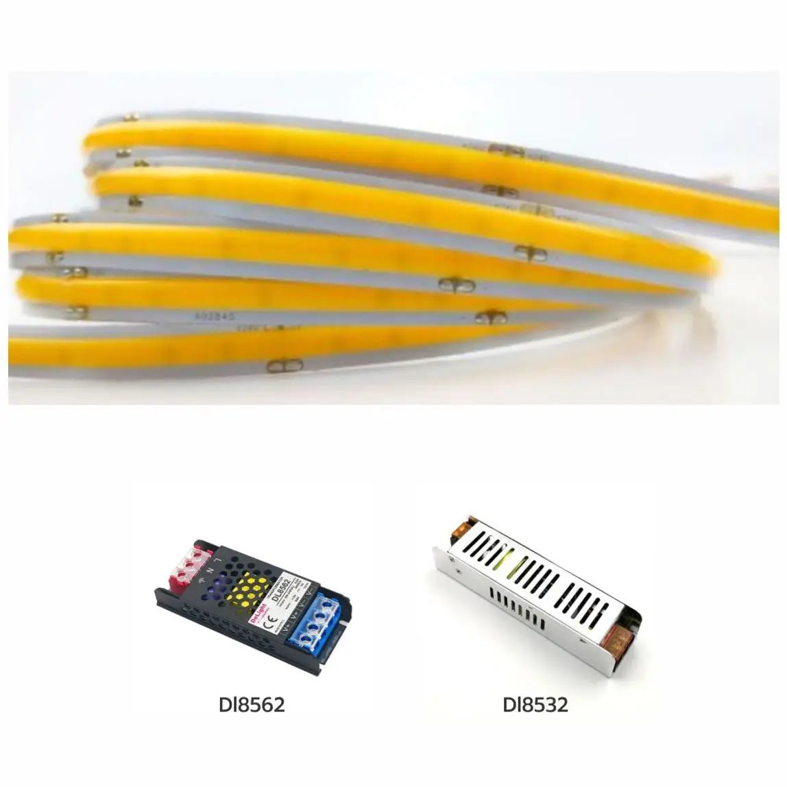Bandă LED COB 24V 10W/m Alb Cald 3000K bobinată, aspect flexibil