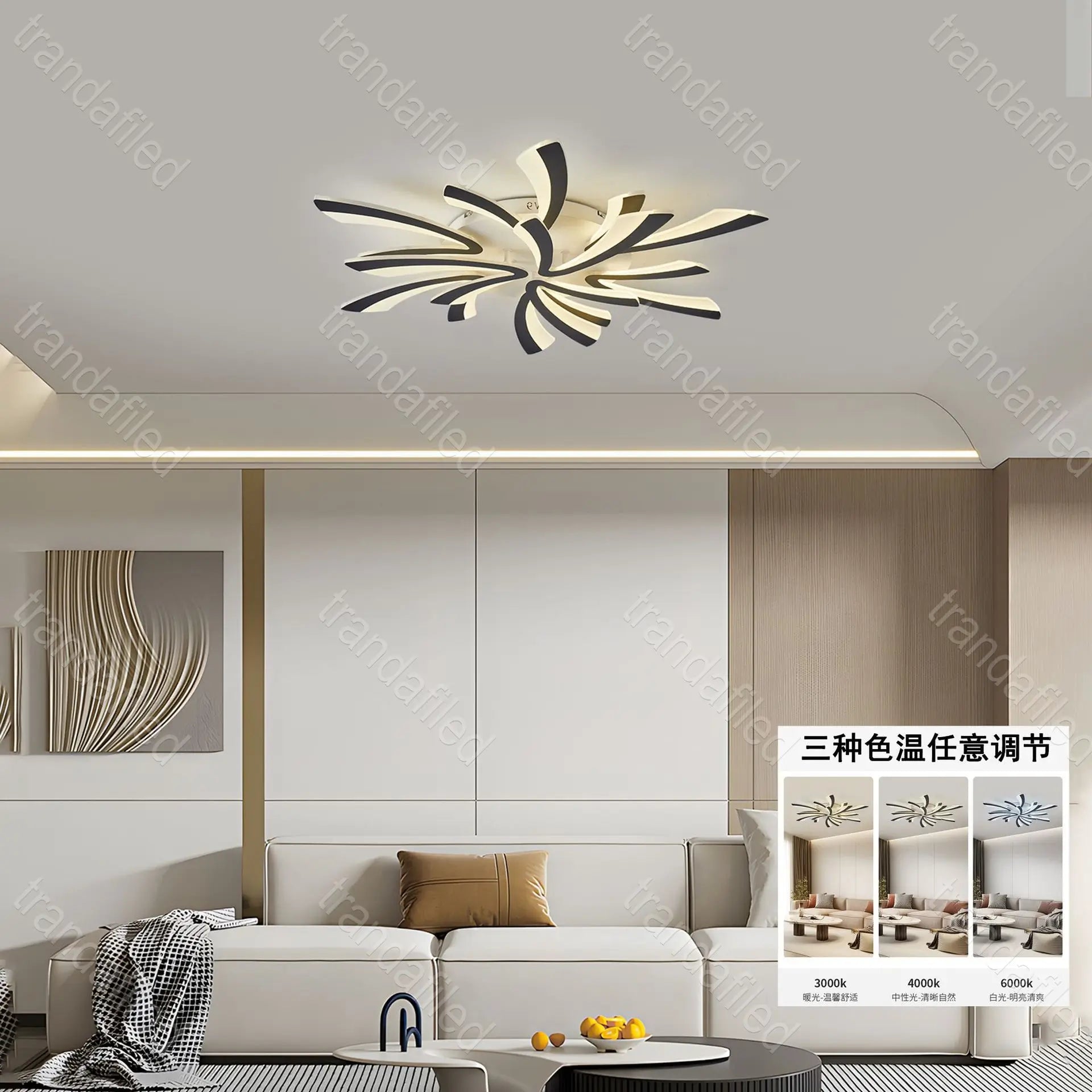 candelabru-led-120w-dimabil-cu-5-brate-telecomanda-si-control-mobil-design-modern-alb-mat-pentru-living-sau-dormitor