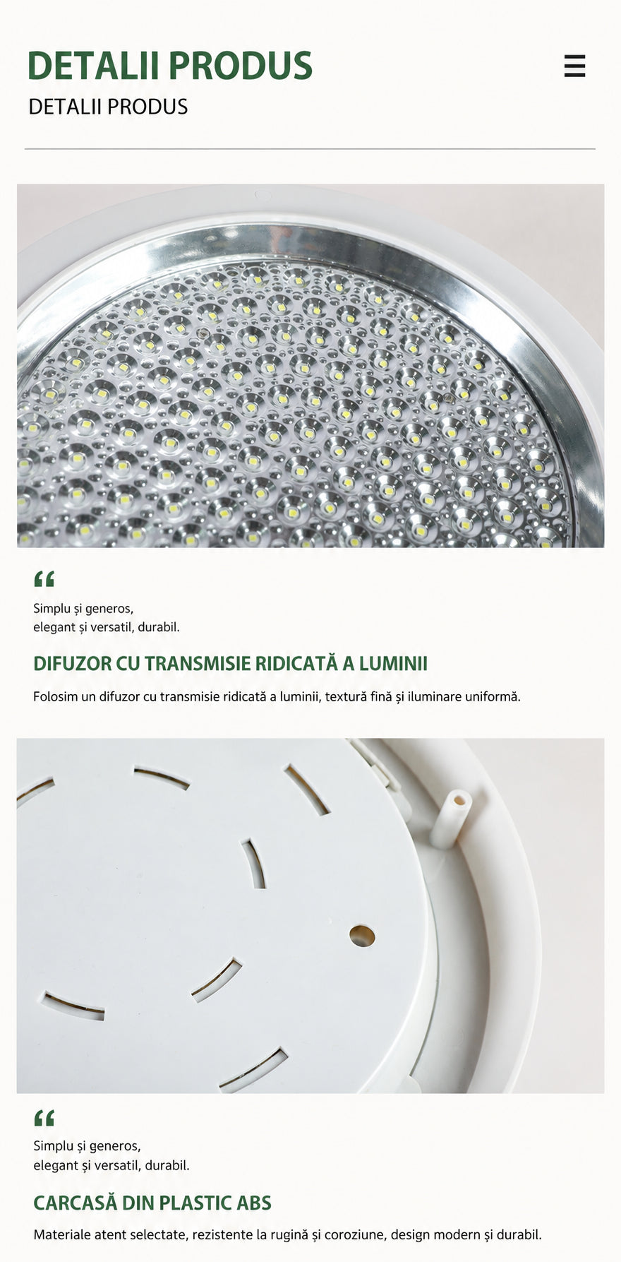 Detalii plafoniera LED rotunda cu difuzor transparent si carcasa ABS durabila