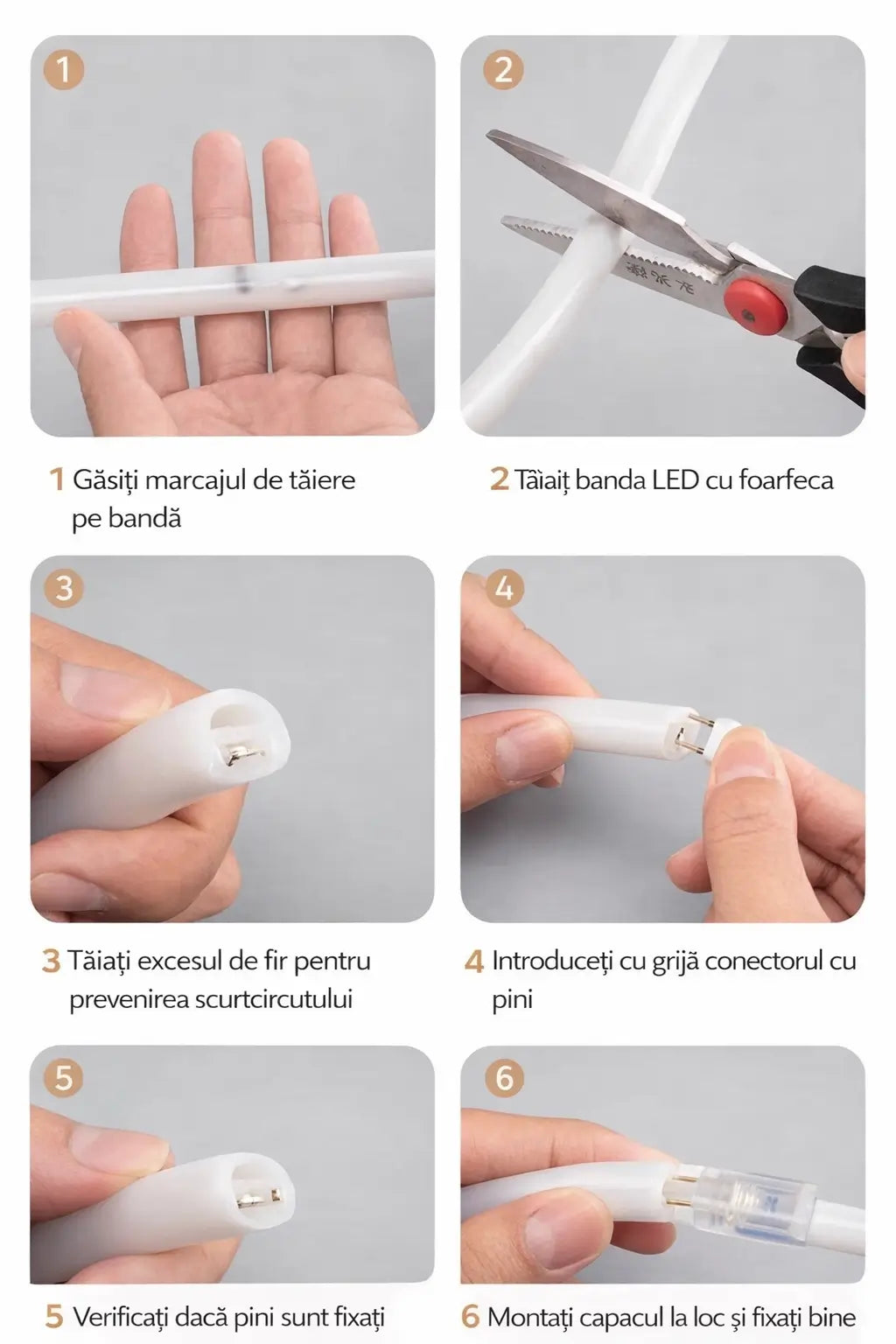 Pasi instalare banda LED 220V cu conector si cablu alimentare