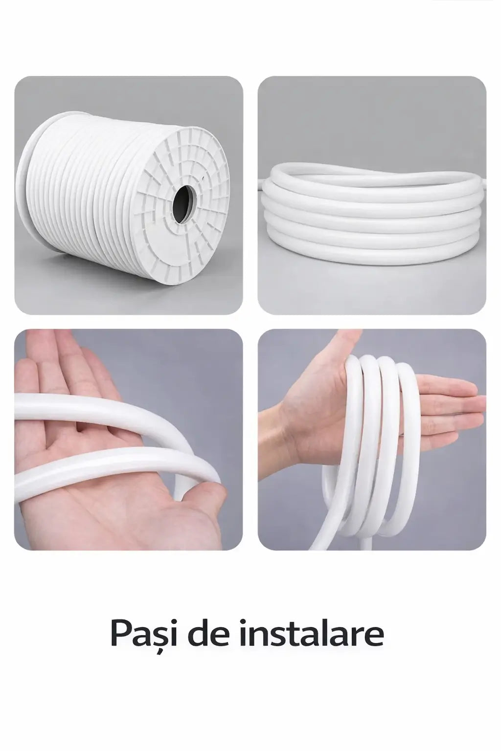 Instalare banda LED neon rotunda 360° cu conector si alimentare