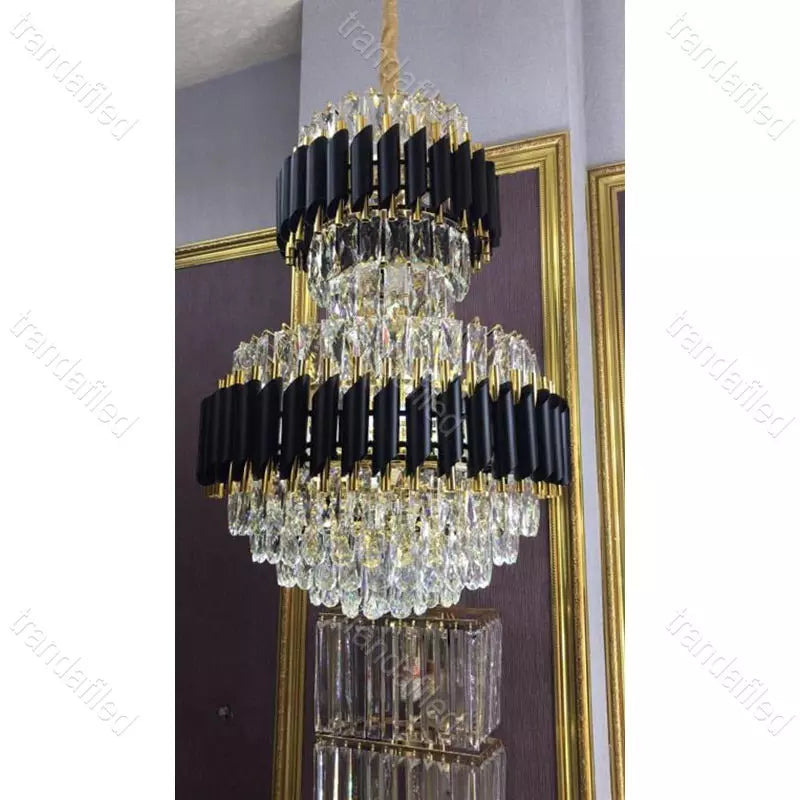 Lustră Modernă din Cristal – Lustra-922-500/800BK – Negru/Auriu, 8 Becuri E14, Înălțime Reglabilă - lustra led