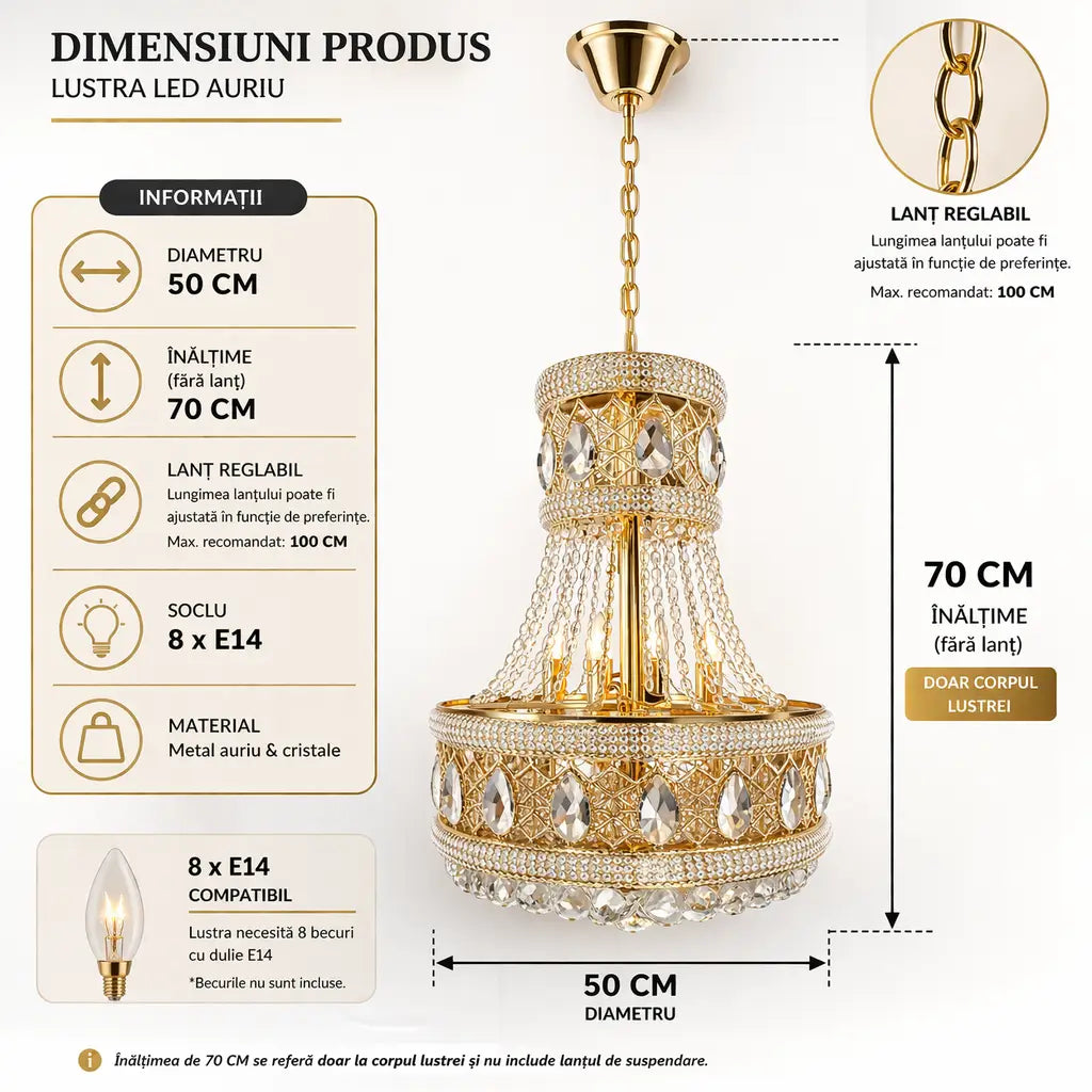 dimensiuni lustra aurie clasica diametru 50cm soclu E14 model 930