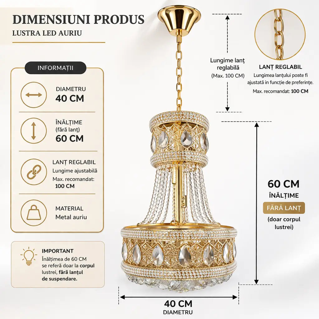 dimensiuni lustra aurie clasica diametru 60cm soclu E14 model 930