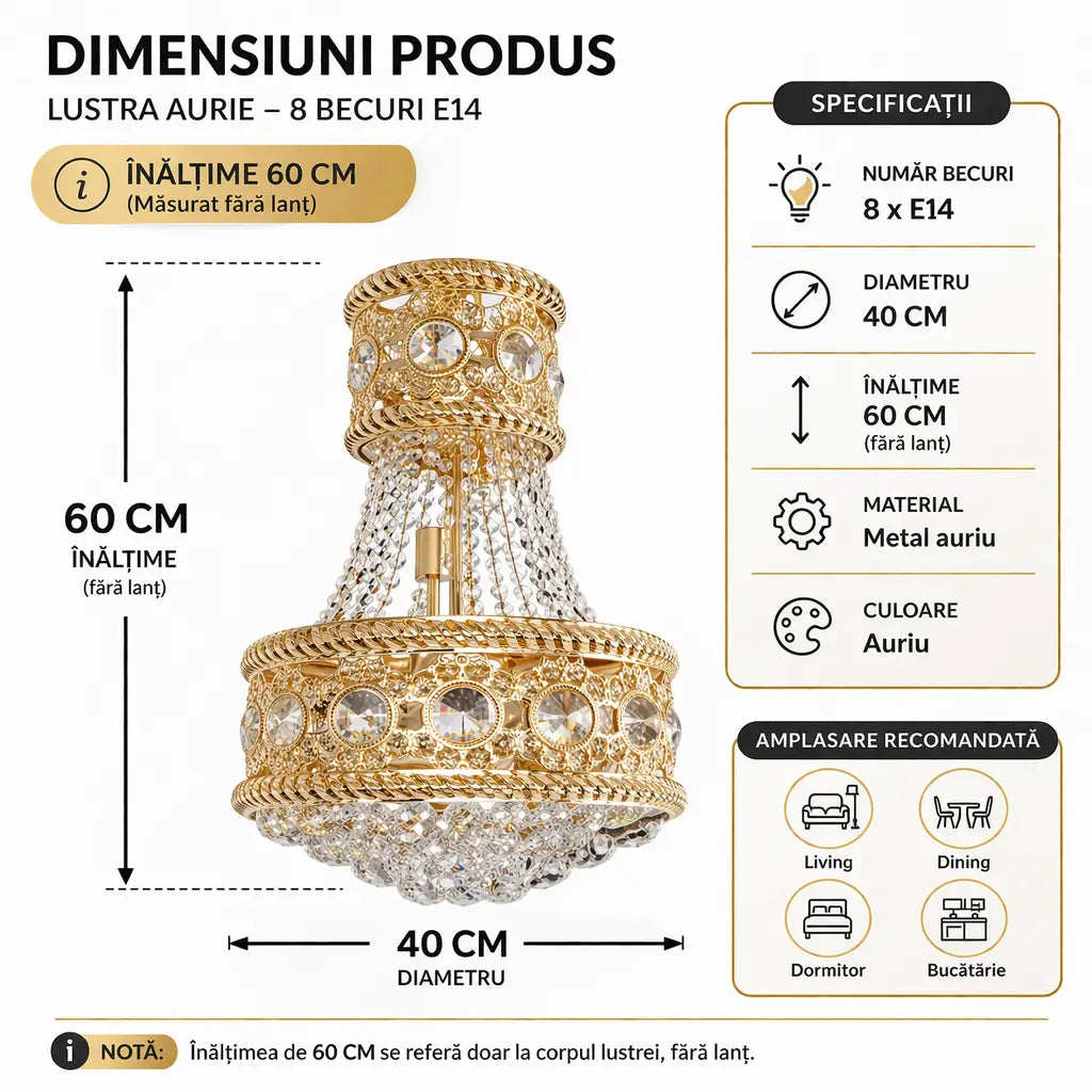 dimensiuni lustra aurie diametru 40-60cm soclu E14 model 929