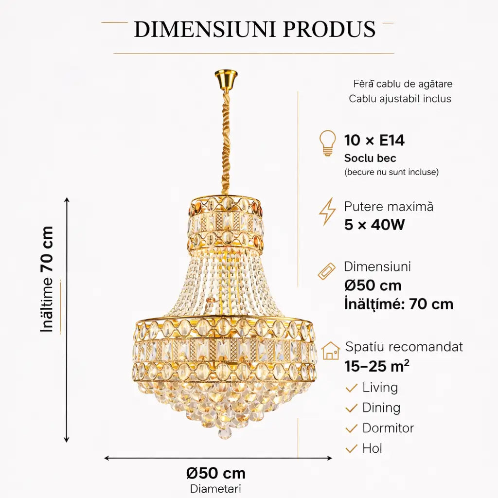 Dimensiuni lustra aurie diametru 40cm soclu E14