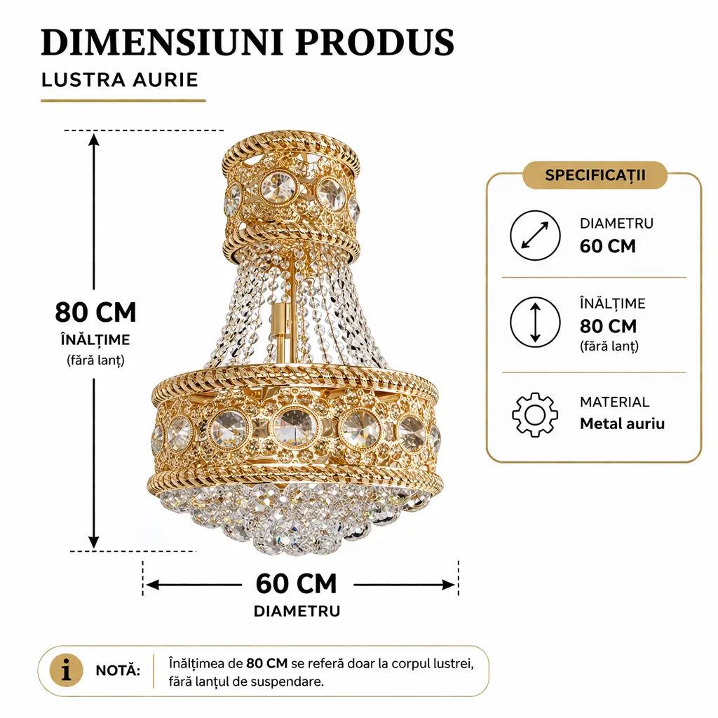 dimensiuni lustra aurie clasica diametru 60cm soclu E14