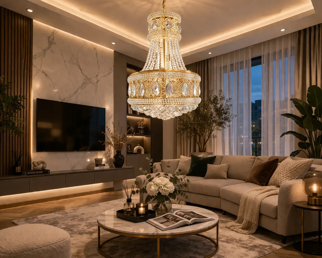lustra aurie eleganta pentru living modern iluminat decorativ model 930