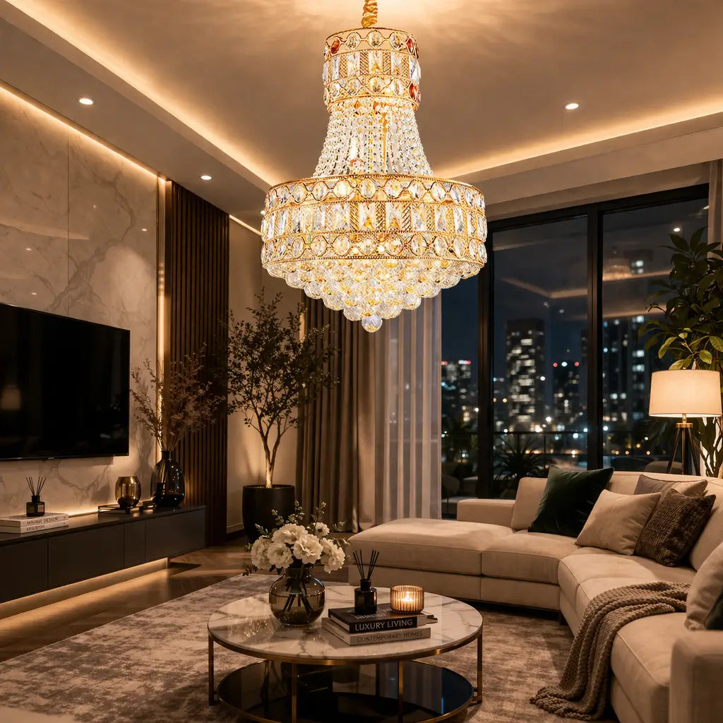Lustra aurie moderna pentru living sau dining design elegant