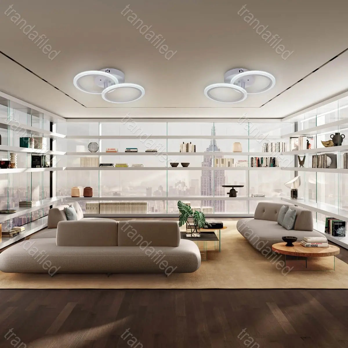 lustra-led-alba-cu-2-brate-design-cercuri-cu-telecomanda-lumina-reglabila-48w