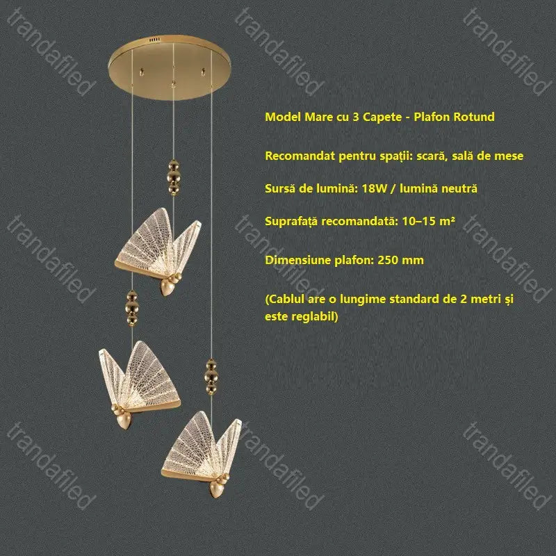 lustra-suspendata-led-cu-3-capete-fluture-aurie-eleganta