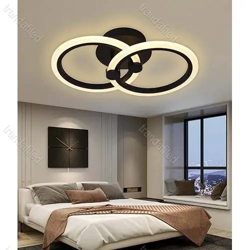 lustra-led-neagra-cu-2-brate-design-cercuri-cu-telecomanda-lumina-reglabila-48w