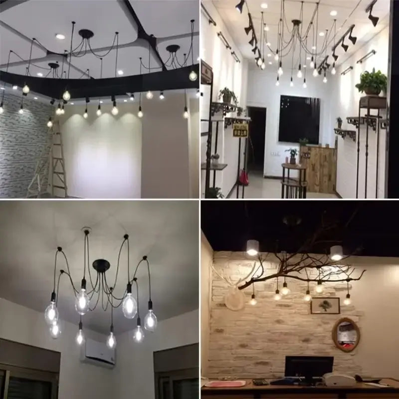 Lustră spider (paianjen) montată deasupra unei mese, decor vintage