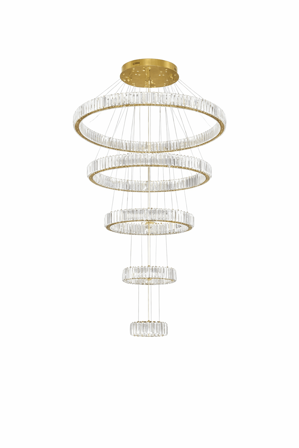lustra LED 5 cercuri argintie cu telecomanda pentru living si dormitor