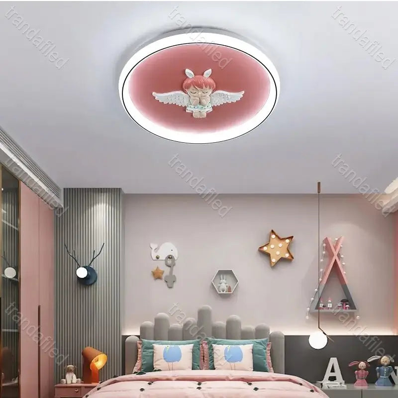 plafoniera-led-rotunda-copii-roz-fetita-cu-telecomanda-lumina-rece-naturala-calda