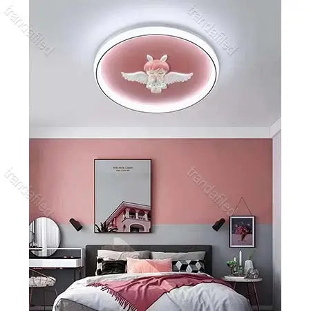 plafoniera-led-rotunda-copii-roz-fetita-cu-telecomanda-lumina-rece-naturala-calda