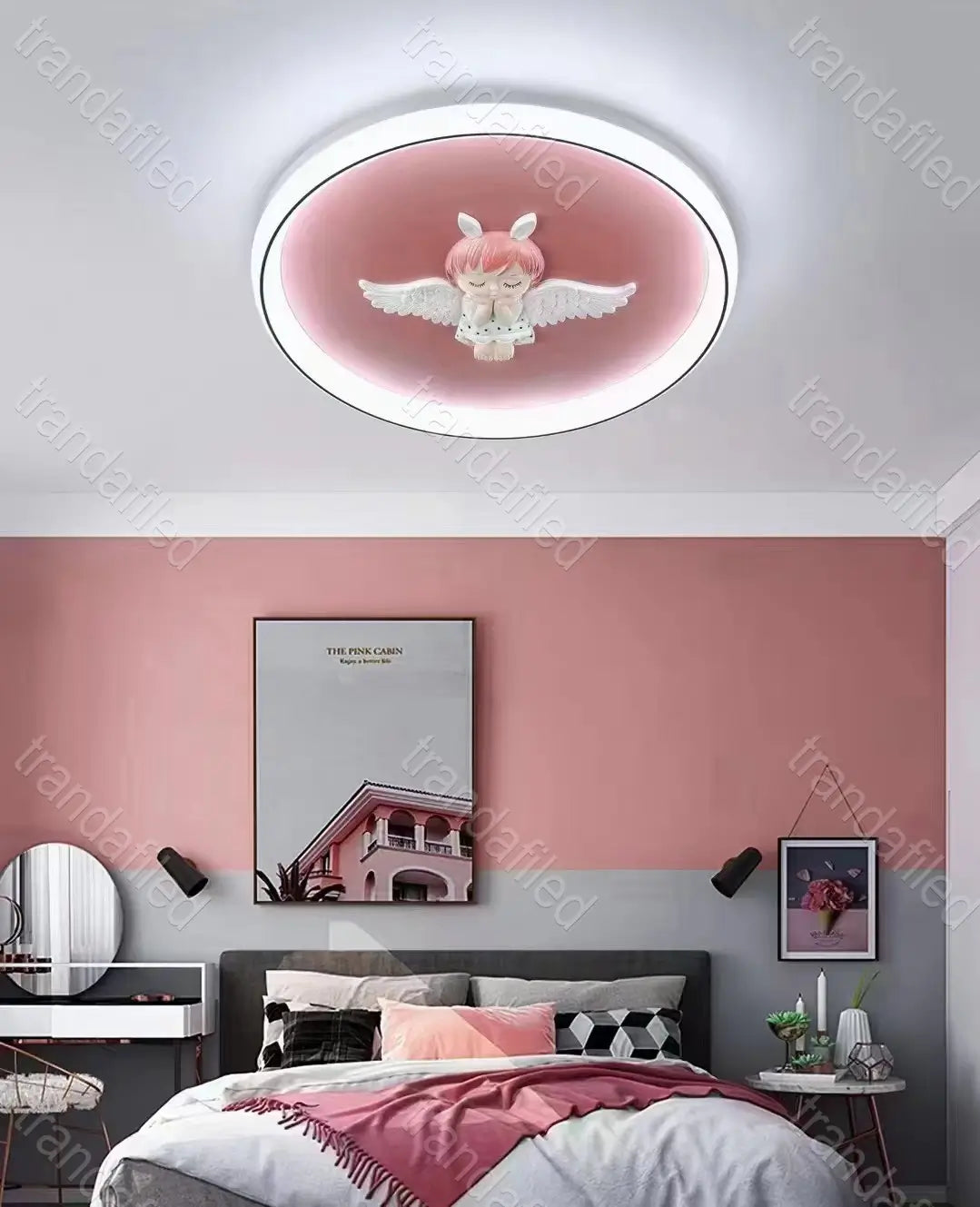 plafoniera-led-rotunda-copii-roz-fetita-cu-telecomanda-lumina-rece-naturala-calda