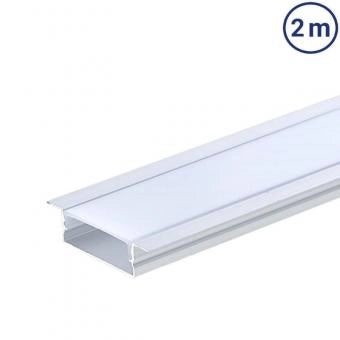 Profil LED incastrat plat XL, 2 metri, aluminiu alb cu difuzor mat