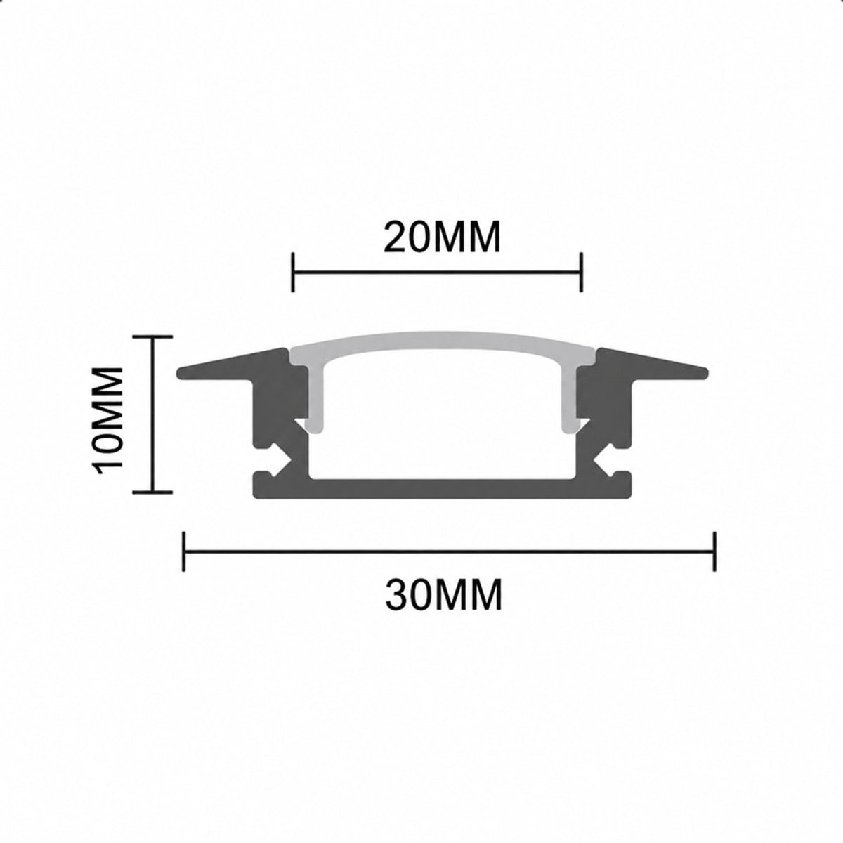 Dimensiuni profil LED incastrat plat XL – secțiune transversală