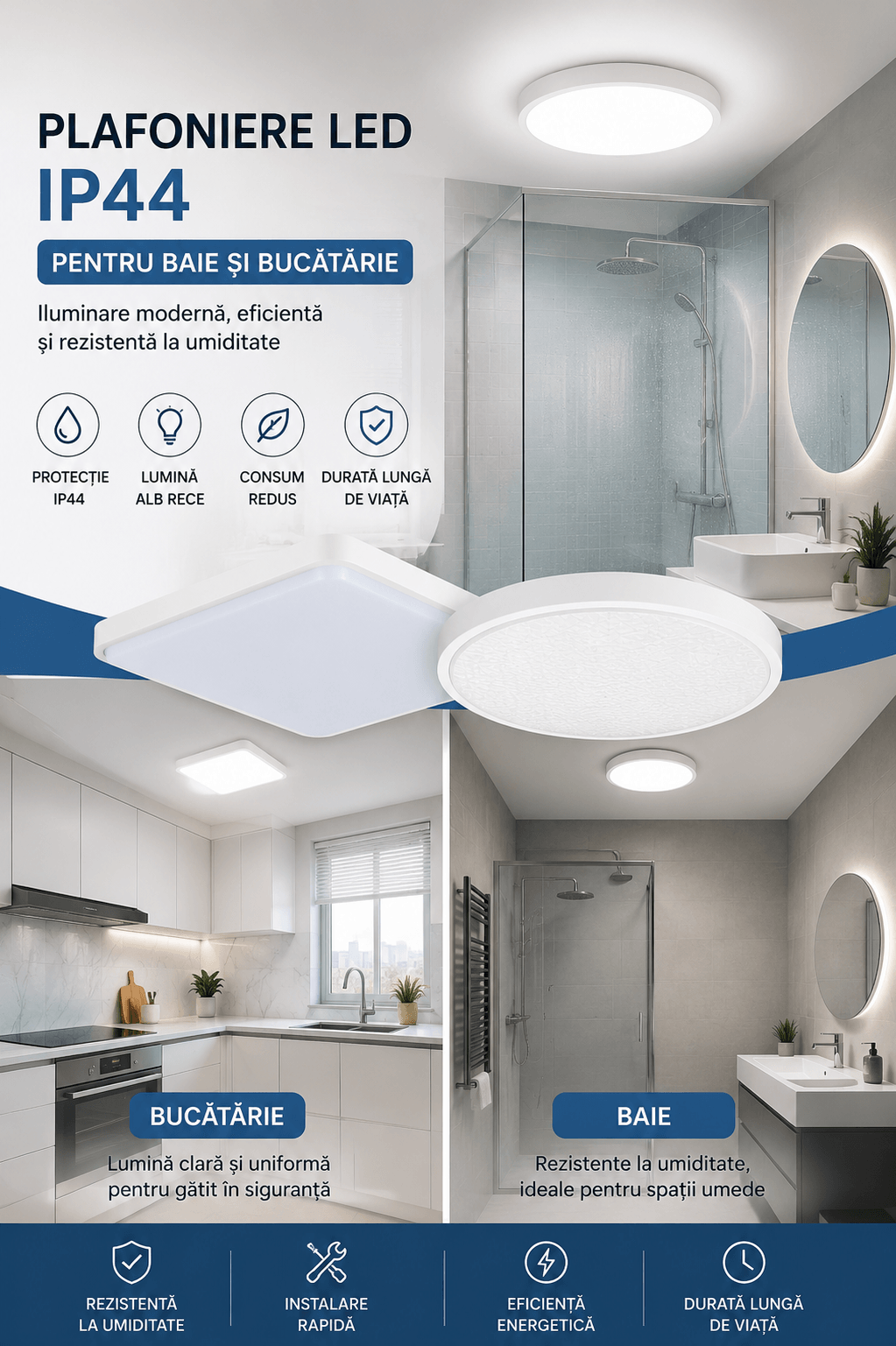 Banner plafoniere LED IP44 pentru baie si bucatarie moderne