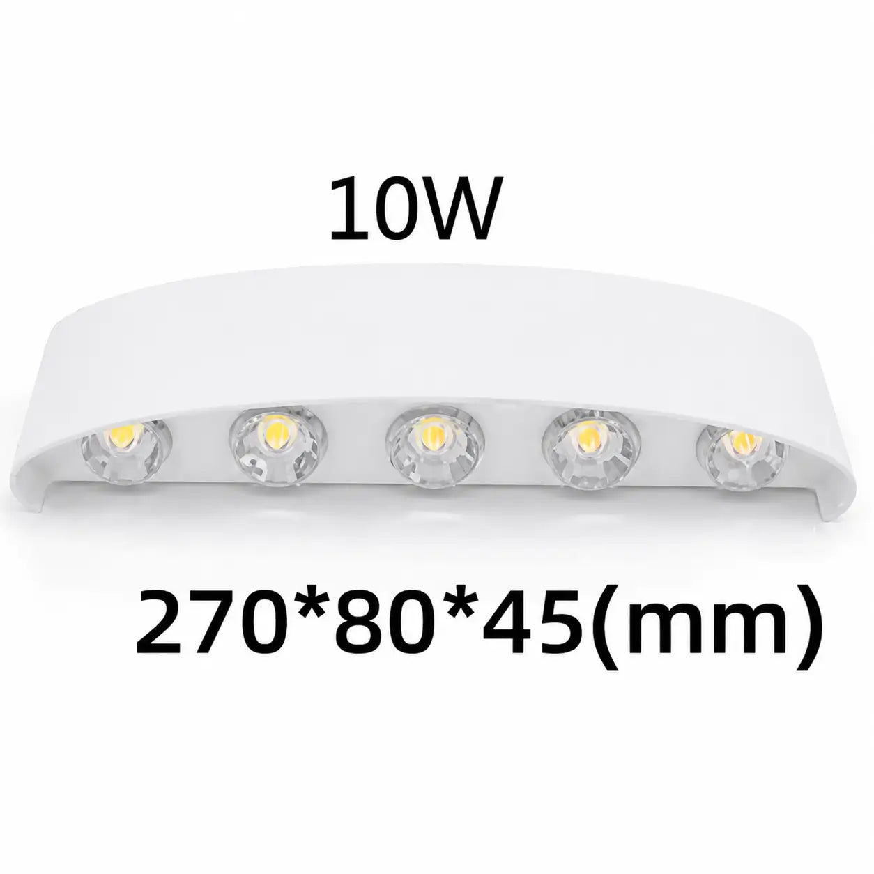 Dimensiuni aplică LED exterior albă 10W – 270x80x45mm protecție IP65 iluminare sus și jos