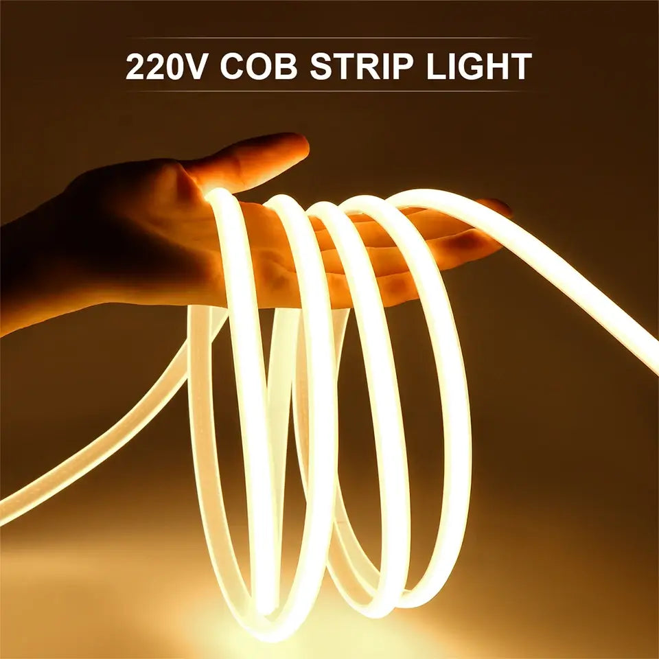 10m Bandă LED COB 220V Alb Neutru – Iluminare Puternică Interior/Exterior