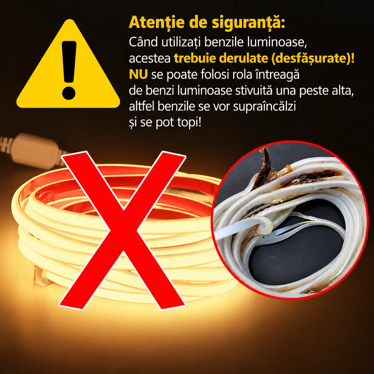 Avertisment de siguranță la instalarea benzii LED 220V