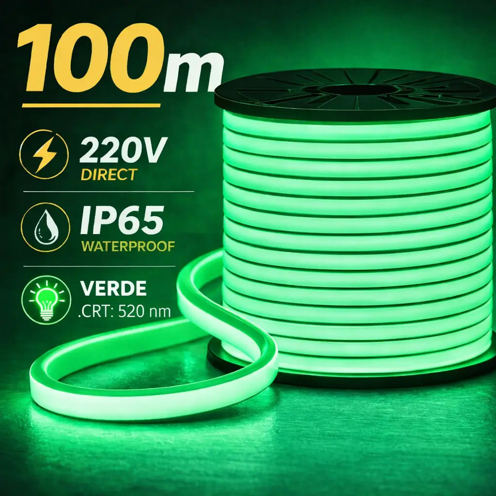 banda led neon flex 100m 220v ip65 verde lumina continua