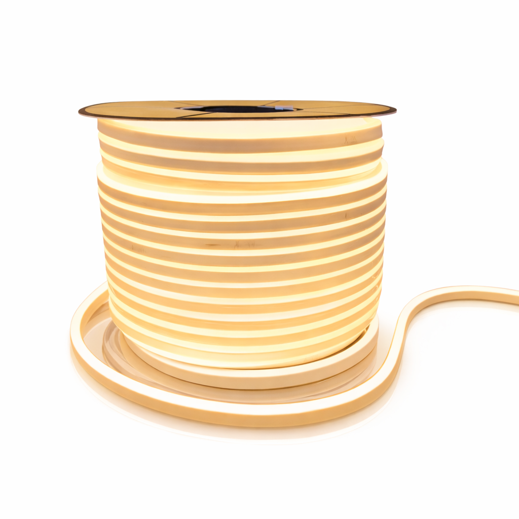 banda led neon flex 220v 100m alb cald iluminat exterior ip65