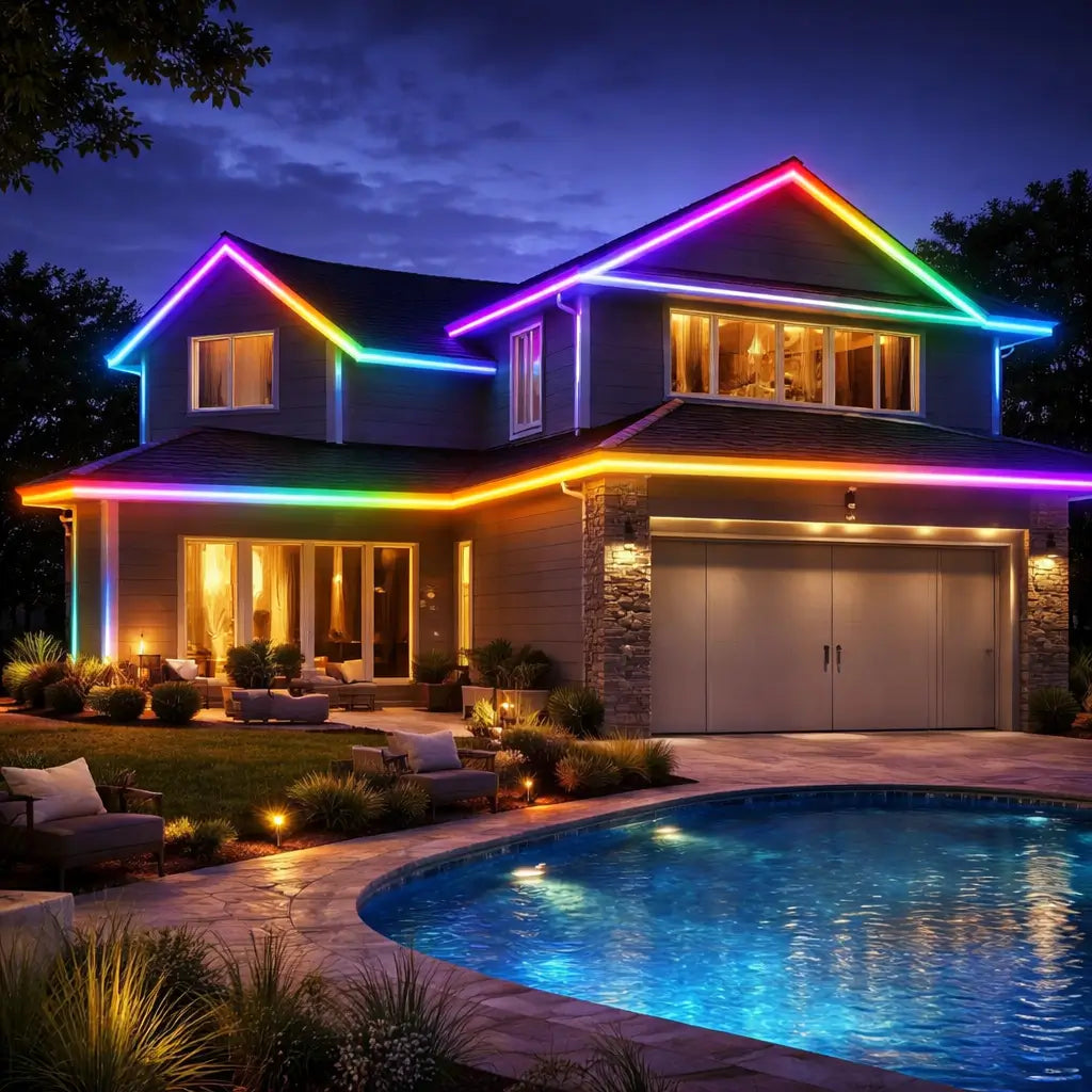 banda LED RGB iluminat casa exterior terasa gradina decorativa