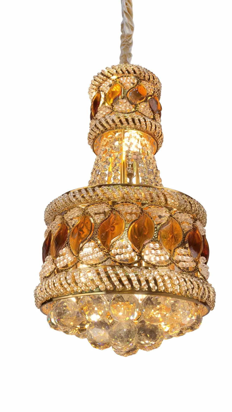 Candelabru din cristal auriu elegant pentru living sau dormitor