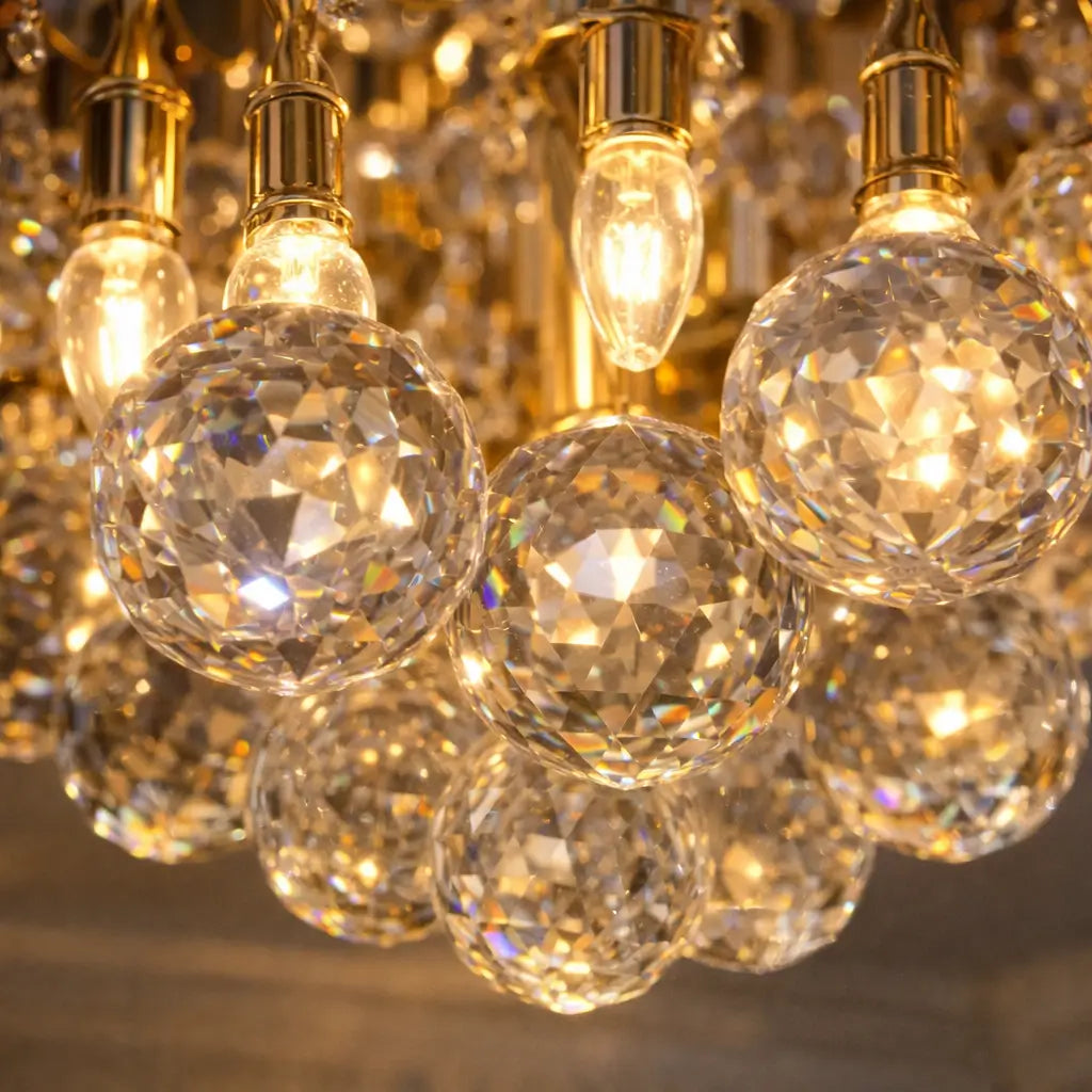 Detalii cristale transparente candelabru lux