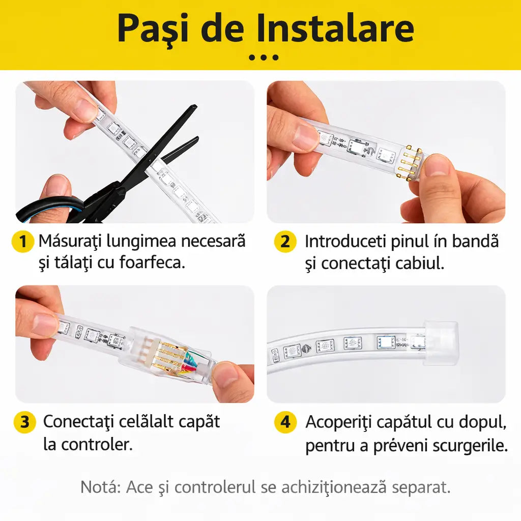 instalare banda LED RGB ghid montaj iluminat decorativ