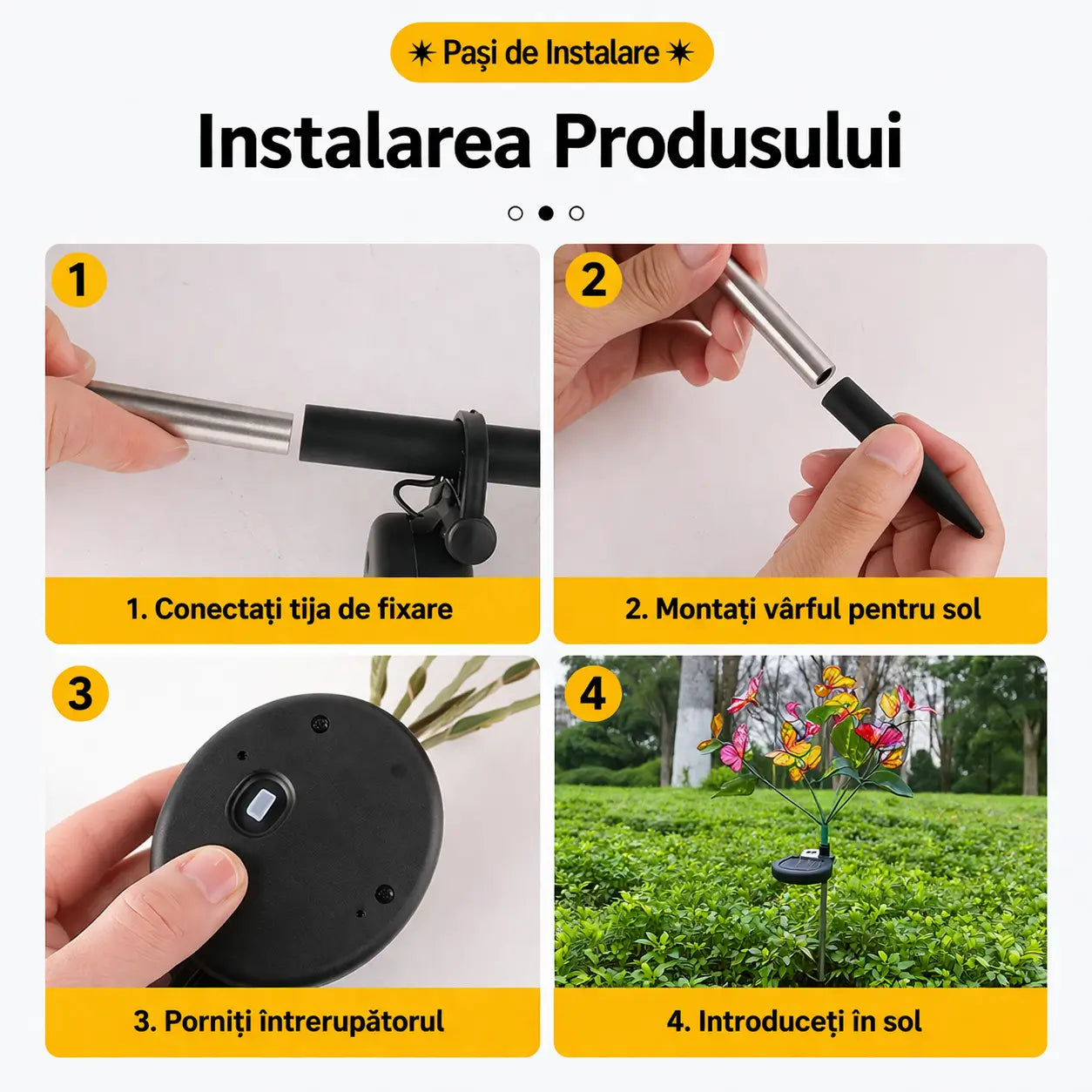 instalare lampă solară cu fluturi LED pentru grădină fără cabluri