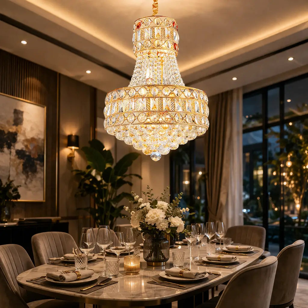 Lustra aurie design elegant pentru iluminat interior living sau dormitor
