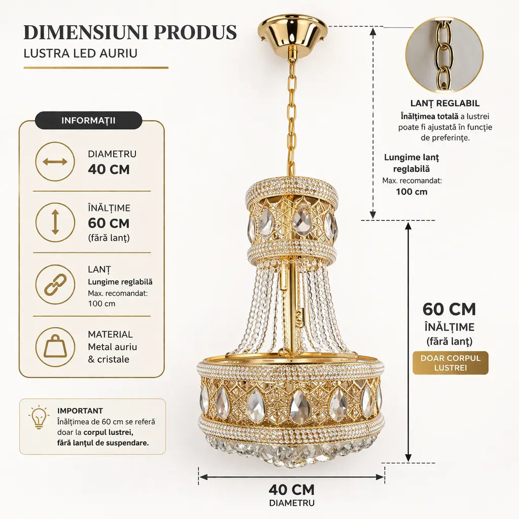 dimensiuni lustra aurie clasica diametru 40cm soclu E14 model 930