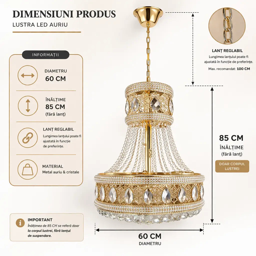 dimensiuni lustra aurie clasica diametru 60cm soclu E14 model 930