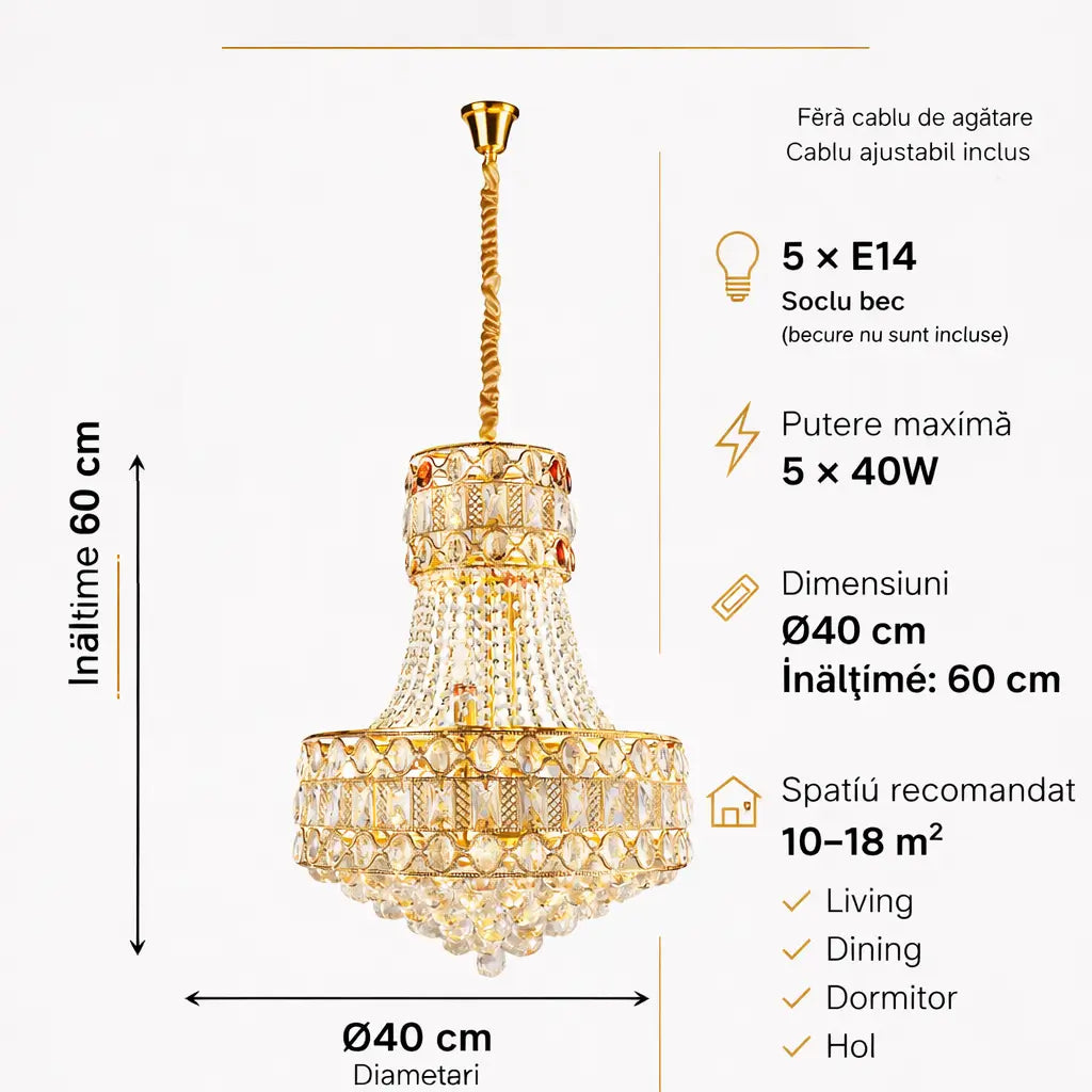 Dimensiuni lustra aurie diametru 40cm soclu E14