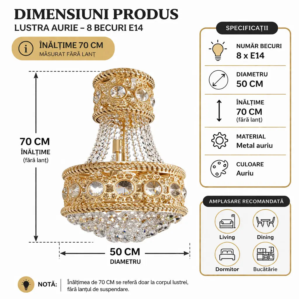 dimensiuni lustra aurie clasica diametru 50cm soclu E14