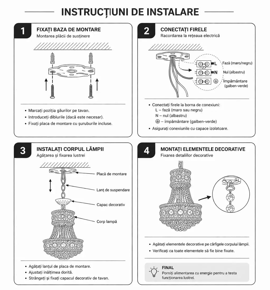 schema instalare lustra aurie pe tavan instructiuni montaj