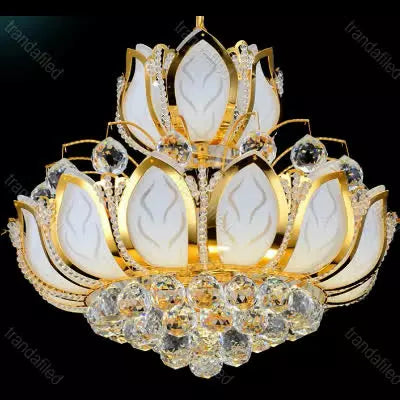Lustră tip lotus aurie cu cristale artificiale, E14, Ø40–60 cm, design elegant