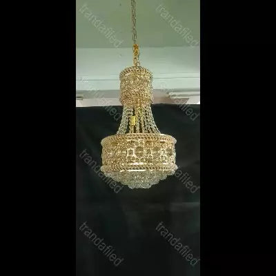 Candelabru auriu cu cristale artificiale, E14, Ø40–60 cm, design clasic ,929