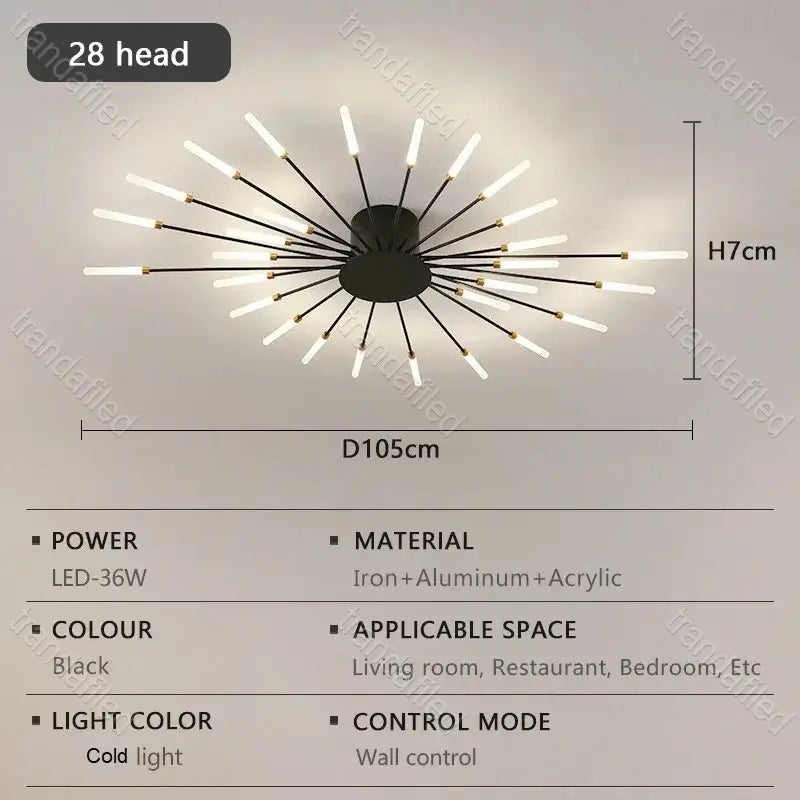 Lustră LED Modernă Neagră cu 18/28/42 Brațe – Design Minimalist
