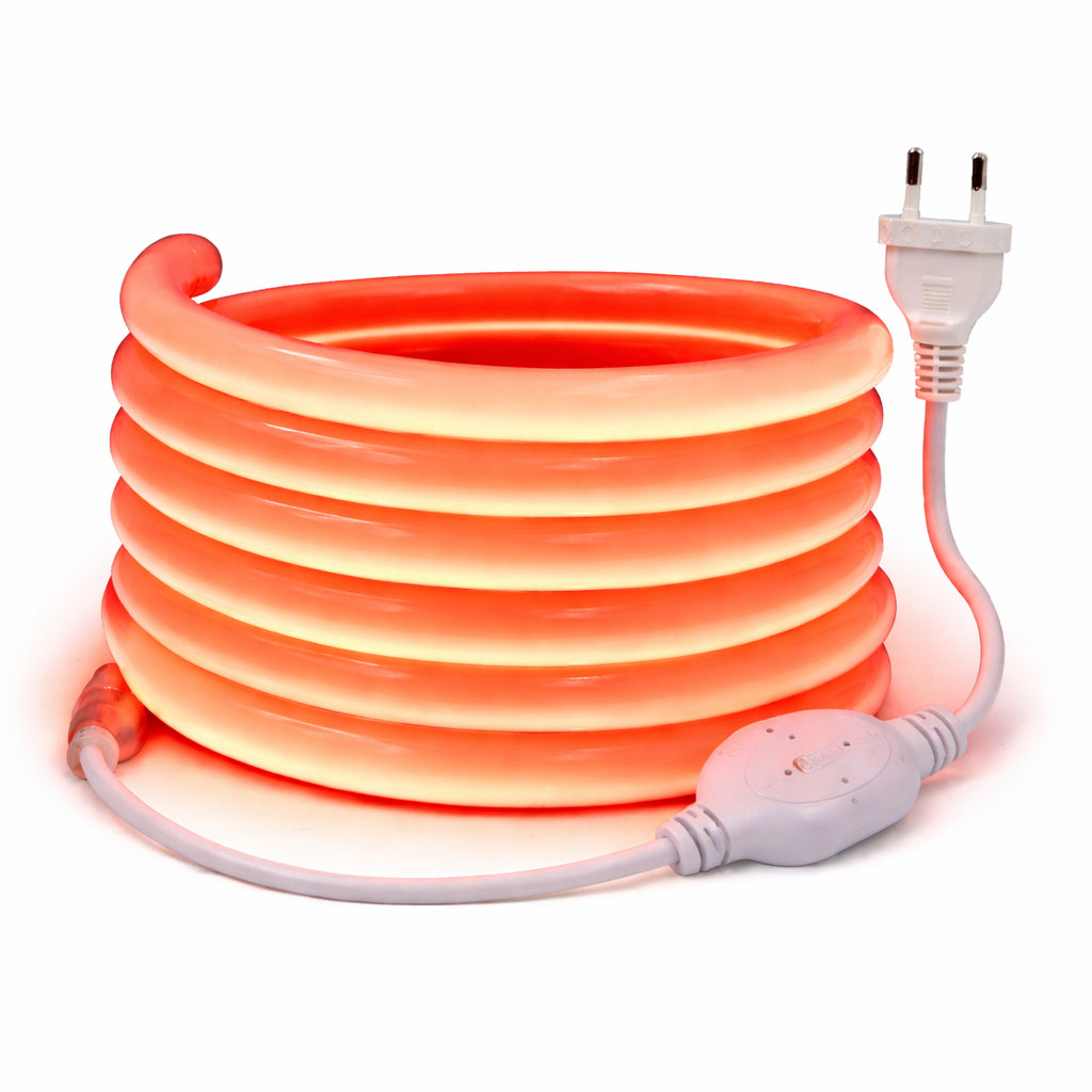 Neon Flex rosu 100M 220V banda LED rotunda cu iluminare 360° pentru exterior si iluminat decorativ