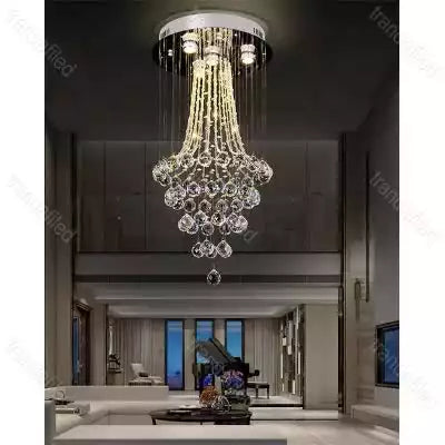 pendul-modern-rotund-30cm-cristal-K9-metal-cromat-4xMR16-design-contemporan