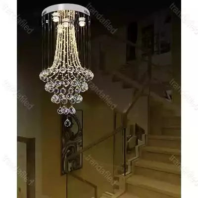 pendul-modern-rotund-30cm-cristal-K9-metal-cromat-4xMR16-design-contemporan